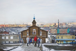 "NORILSK GOLGOTHA" Memorial, Wooden Gateway with Bells by William C. Brumfield