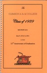 Clemson A&M College Class of 1939 Reunion Program 2011 by Clemson University